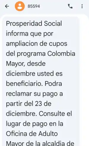 Colombia Mayor: Consulta Si Eres Un Nuevos Beneficiario Notificado Por Mensaje De Texto 2 WhatsApp Imagen DPS
